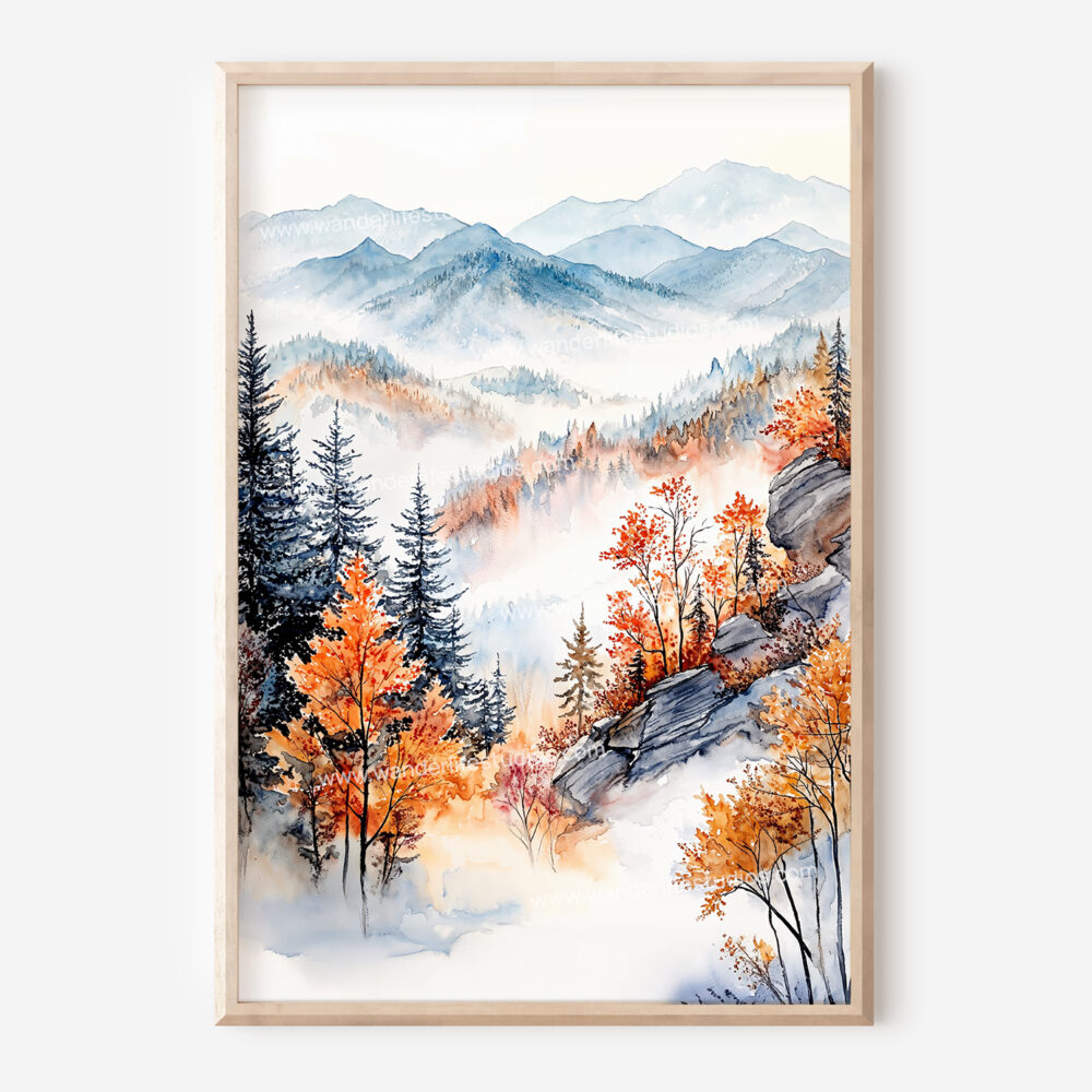 01 - Great smoky mountains watercolor Art Print - Digital Download - Main