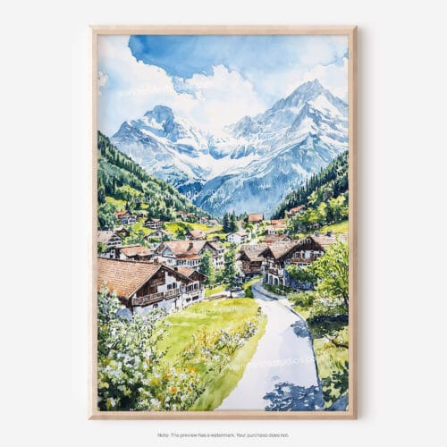 01 - Grindelwald Switzerland Watercolor Art - Digital Downloads - Main.jpg