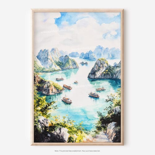 01 - Ha Long Bay Vietnam Watercolor Art - Digital Downloads - Main.jpg