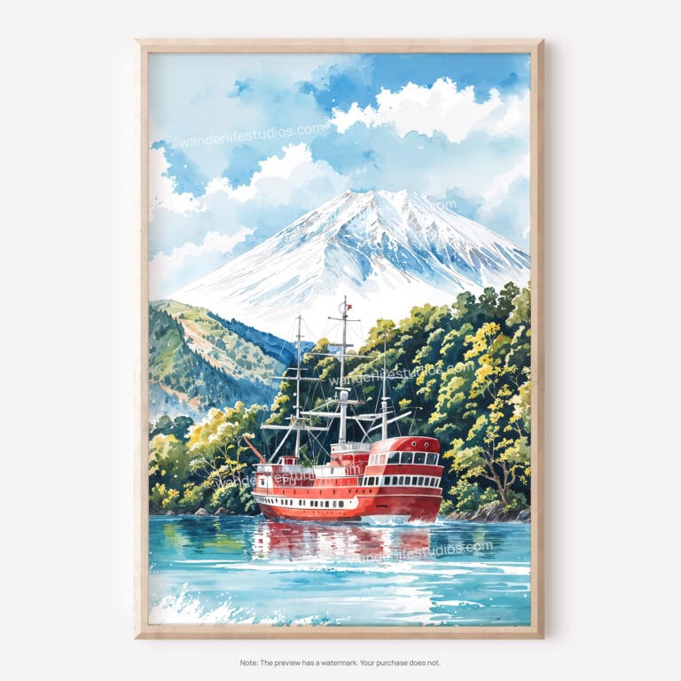 01 - Hakone with Mount Fuji Watercolor Art - Digital Downloads - Main.jpg