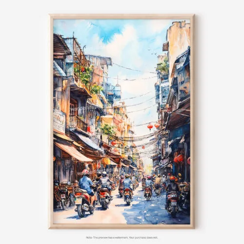 01 - Hanoi Old Quarter Watercolor Art - Digital Downloads - Main.jpg
