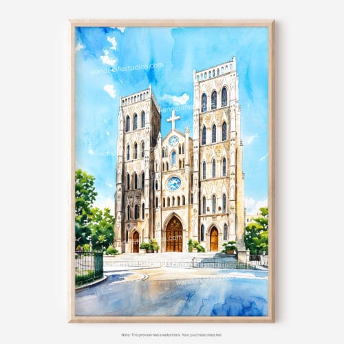 01 - Hanoi St Josephs Cathedral Watercolor Art - Digital Downloads - Main.jpg