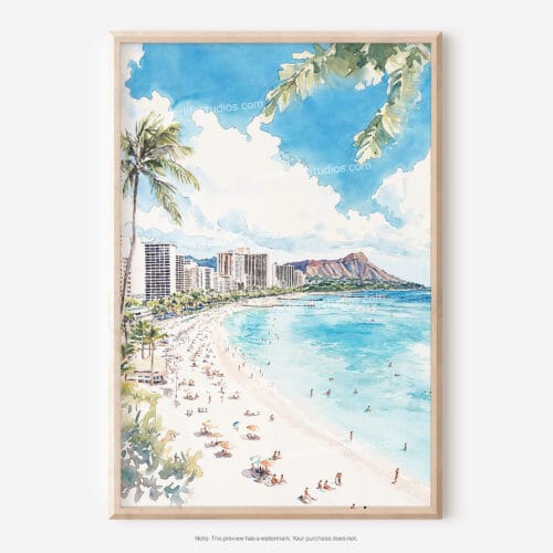 01 - Hawaii - Honolulu Watercolor Art - Digital Downloads - Main.jpg