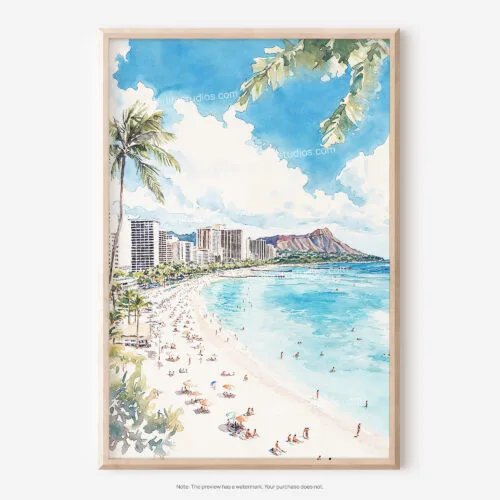 01 - Hawaii - Honolulu Watercolor Art - Digital Downloads - Main.jpg