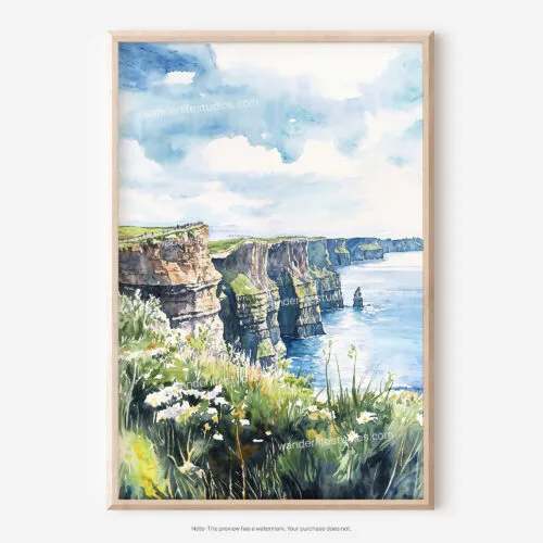 01 - Ireland - Cliffs of Moher Watercolor Art - Digital Downloads - Main.jpg