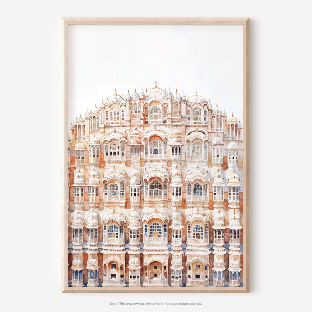 01 - Jaipur Palace of the winds Watercolor Art - Digital Downloads - Main.jpg
