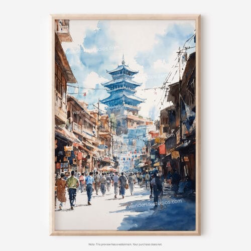 01 - Kathmandu Nepal Watercolor Art - Digital Downloads - Main.jpg