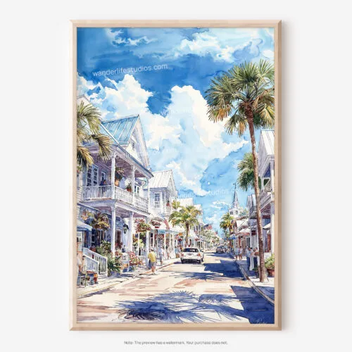 01 - Key West - Duval street Watercolor Art - Digital Downloads - Main.jpg