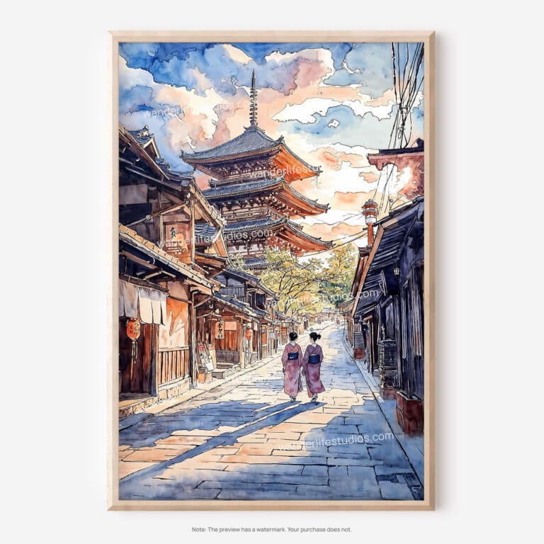 01 - Kyoto Hokan-ji Temple Watercolor Art - Digital Downloads - Main.jpg