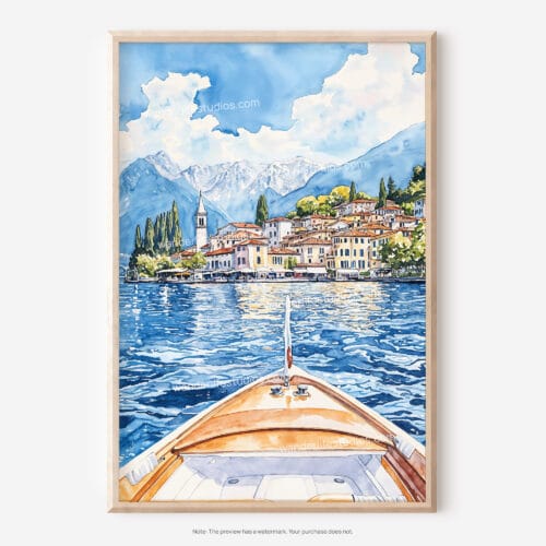 01 - Lake Como Boat View Watercolor Art - Digital Downloads - Main.jpg