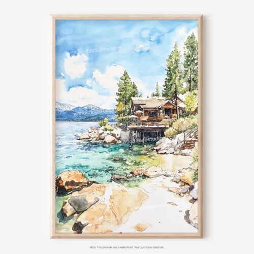 01 - Lake Tahoe Cabin Watercolor Art - Digital Downloads - Main.jpg