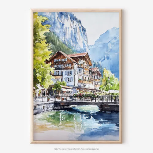 01 - Lauterbrunnen Switzerland Watercolor Art - Digital Downloads - Main.jpg