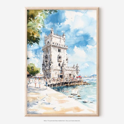01 - Lisboa Torre de Belém Watercolor Art - Digital Downloads - Main.jpg