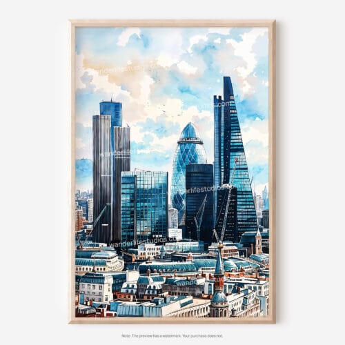 01 - London Business Skyline Watercolor Art - Digital Downloads - Main.jpg