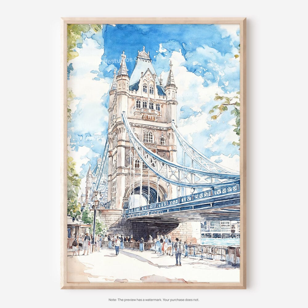 01 - London Tower Bridge Watercolor Art - Digital Downloads - Main.jpg