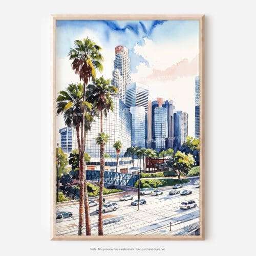 01 - Los Angeles Downtown Watercolor Art - Digital Downloads - Main.jpg
