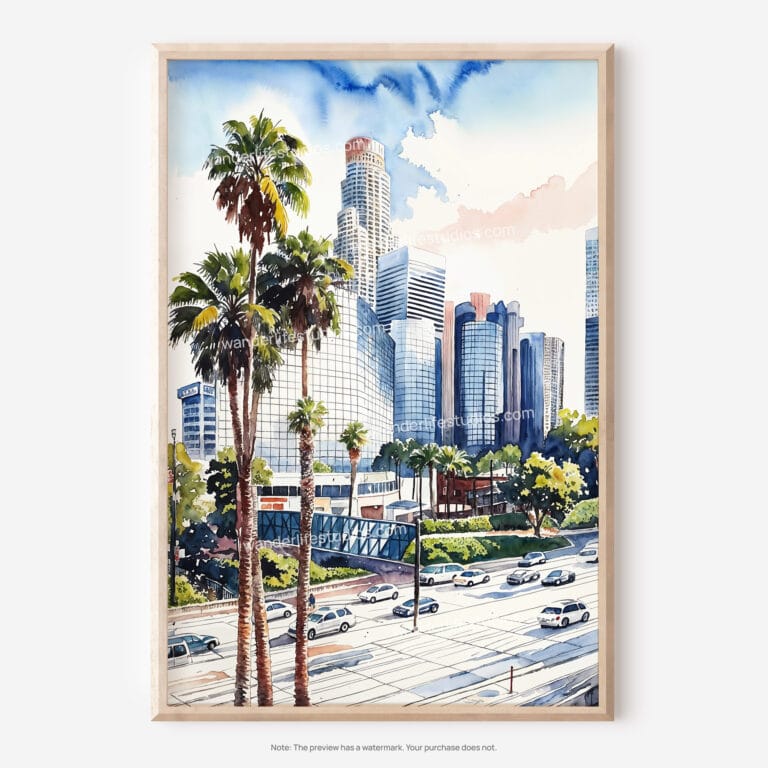 01 - Los Angeles Downtown Watercolor Art - Digital Downloads - Main.jpg