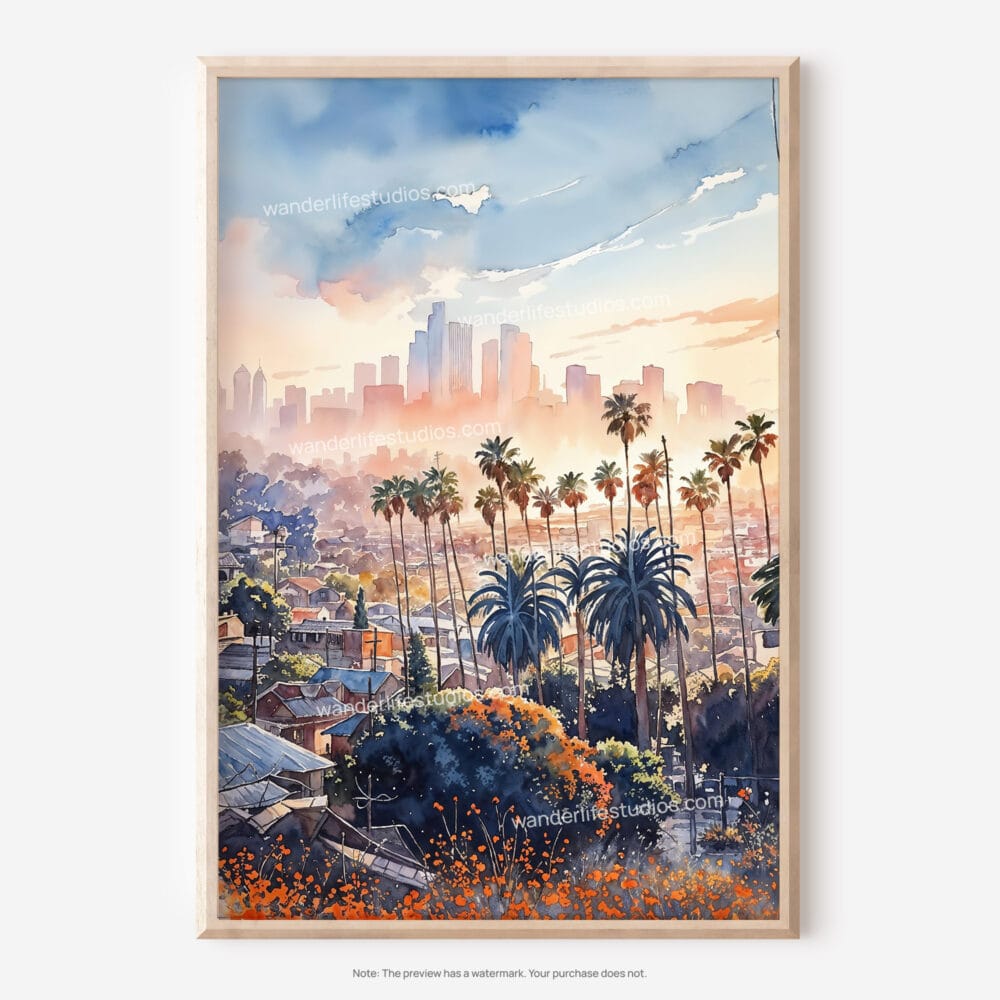 01 - Los Angeles Skyline Watercolor Art - Digital Downloads - Main.jpg