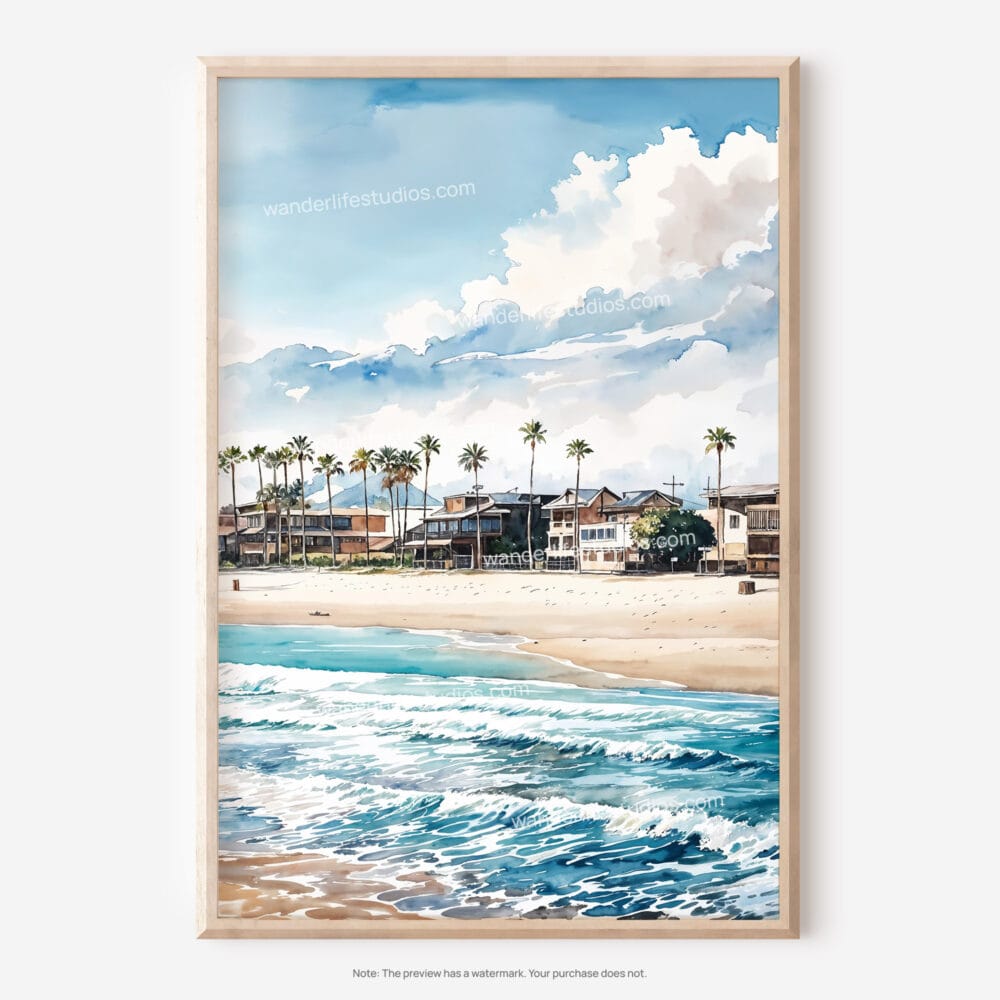 01 - Los Angeles Waterfront Homes Watercolor Art - Digital Downloads - Main.jpg