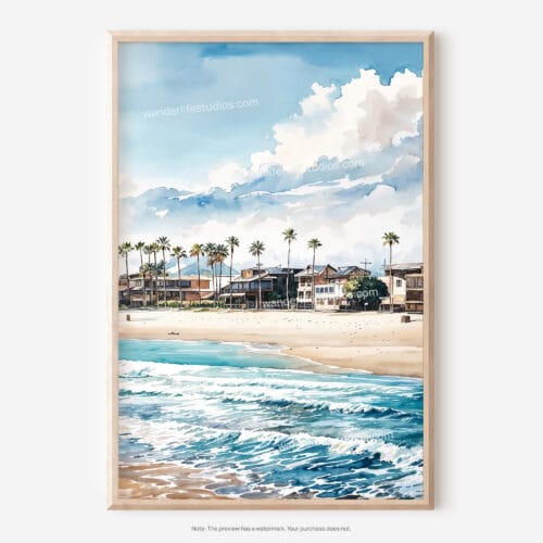 01 - Los Angeles Waterfront Homes Watercolor Art - Digital Downloads - Main.jpg