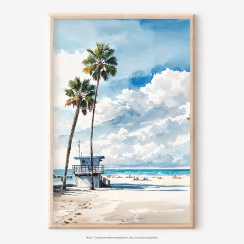 01 - Los Angeles beach lifeguard tower Watercolor Art - Digital Downloads - Main.jpg