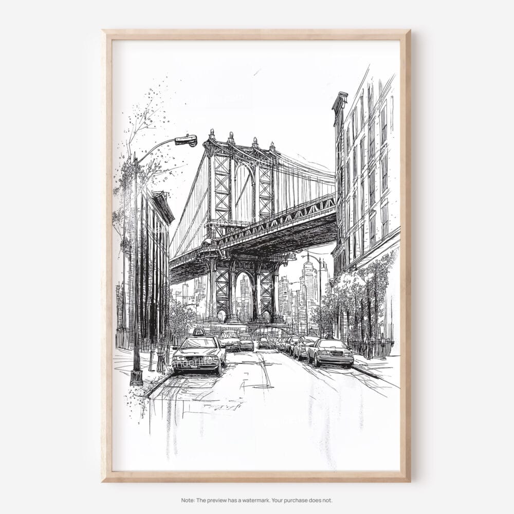 01 - Manhattan bridge - Pencil Drawing Art - Digital Downloads - Main.jpg