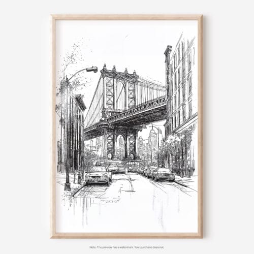 01 - Manhattan bridge - Pencil Drawing Art - Digital Downloads - Main.jpg