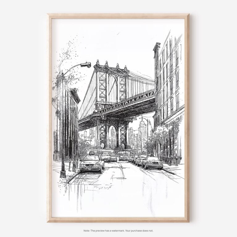 01 - Manhattan bridge - Pencil Drawing Art - Digital Downloads - Main.jpg