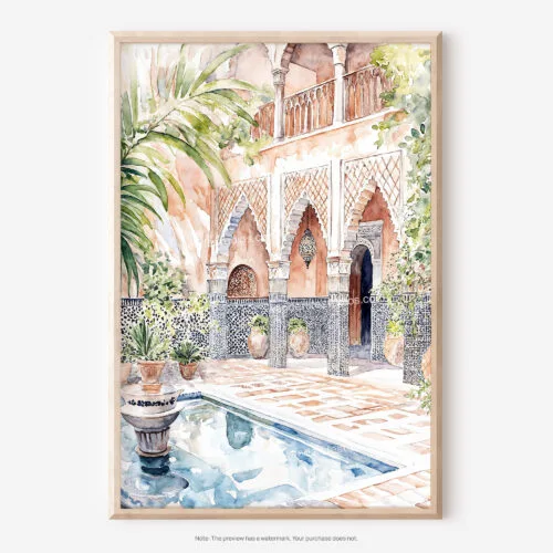 01 - Marrakesh Morroco Backyard Watercolor Art - Digital Downloads - Main.jpg
