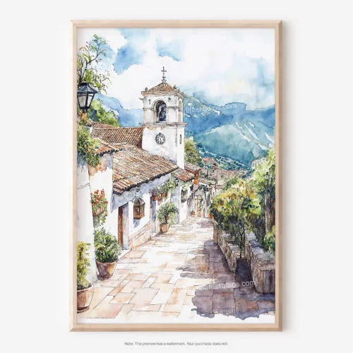 01 - Medellin Old Town Watercolor Art - Digital Downloads - Main.jpg