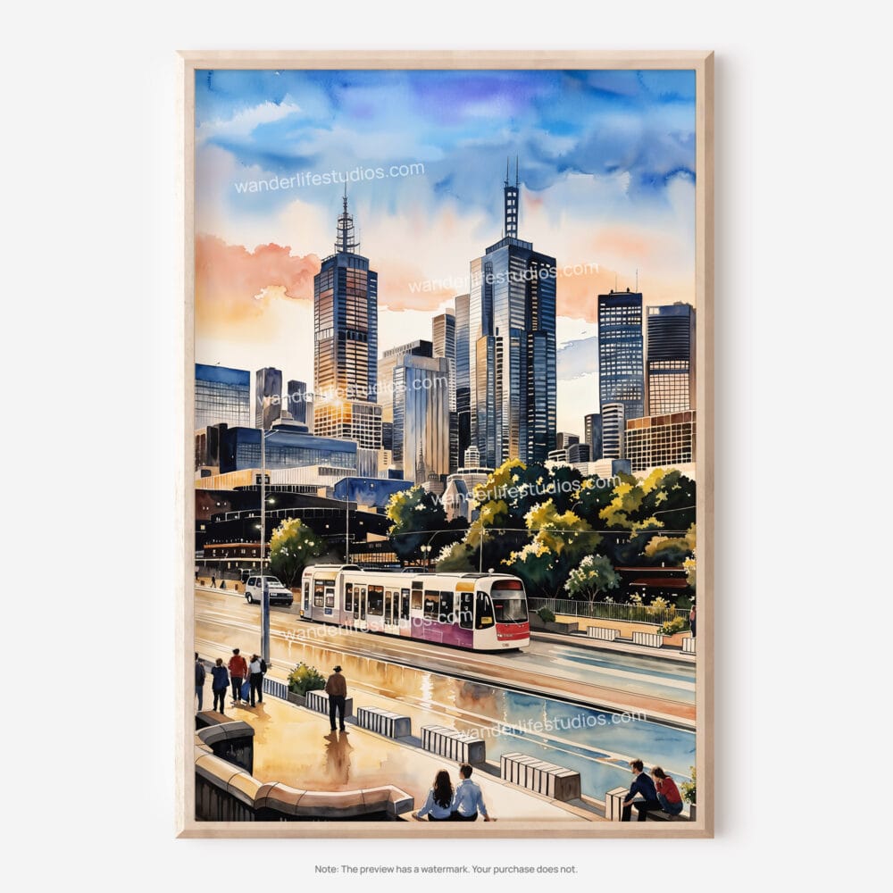 01 - Melbourne Skyline Watercolor Art - Digital Downloads - Main.jpg