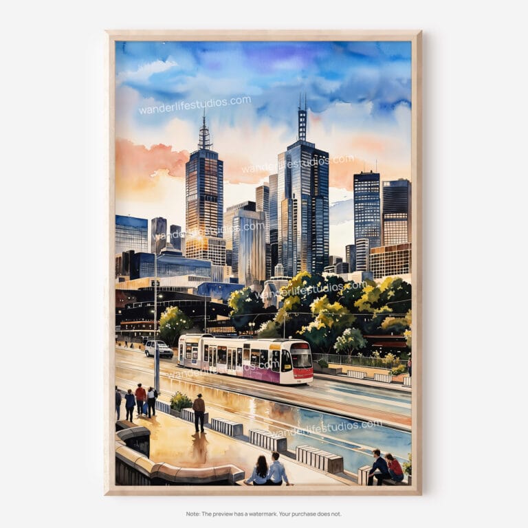 01 - Melbourne Skyline Watercolor Art - Digital Downloads - Main.jpg