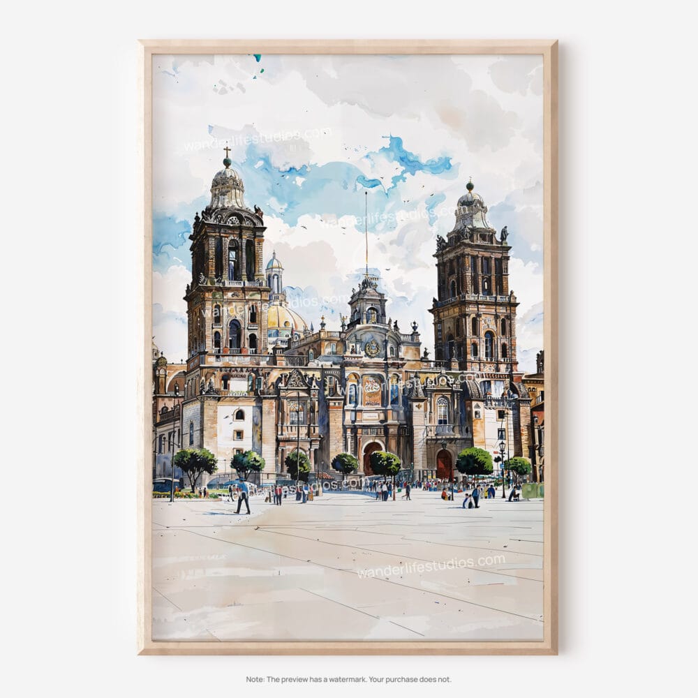 01 - Mexico Metropolitan Cathedral Watercolor Art - Digital Downloads - Main.jpg