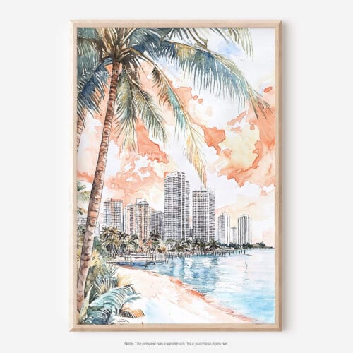 01 - Miami Florida Sunset Watercolor Art - Digital Downloads - Main.jpg