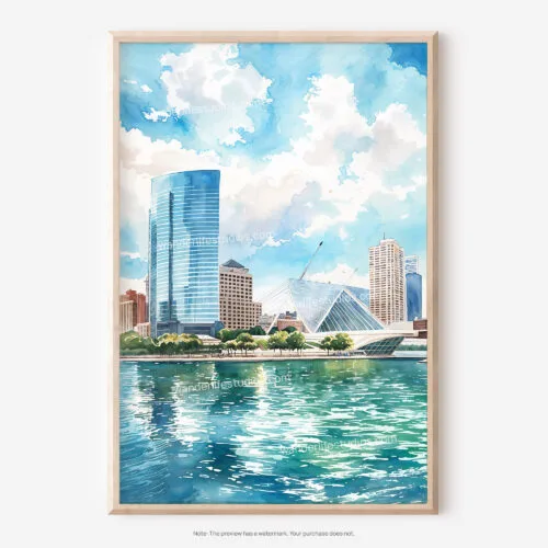 01 - Milwaukee Skyline Watercolor Art - Digital Downloads - Main.jpg