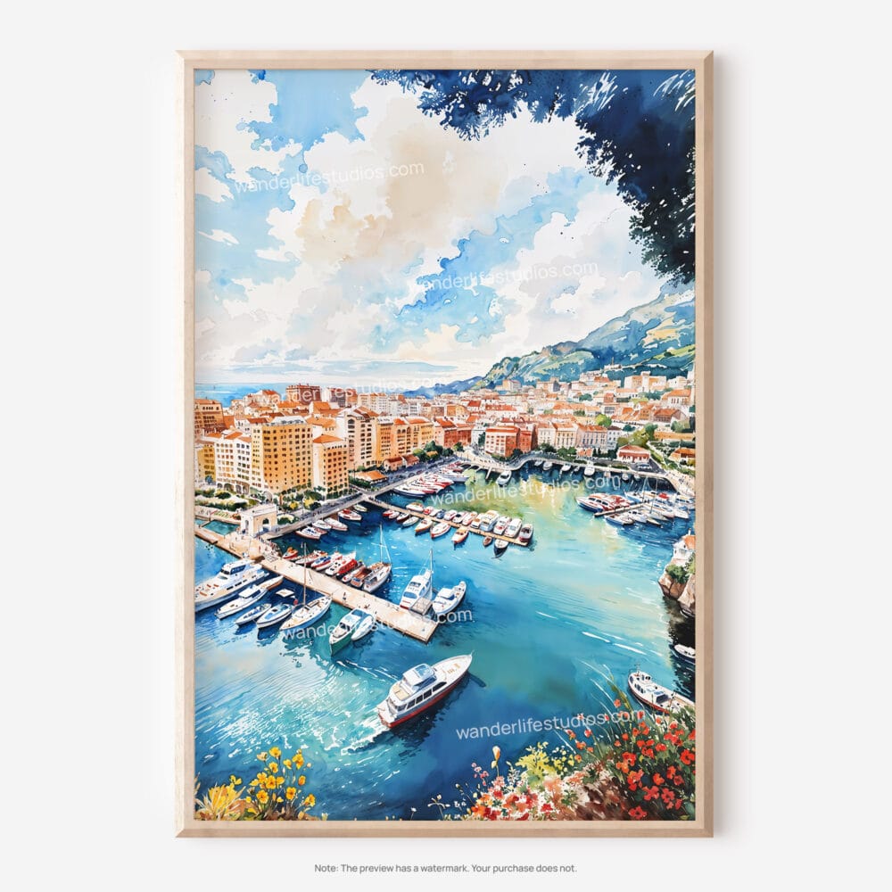 01 - Monaco France Watercolor Art - Digital Downloads - Main.jpg