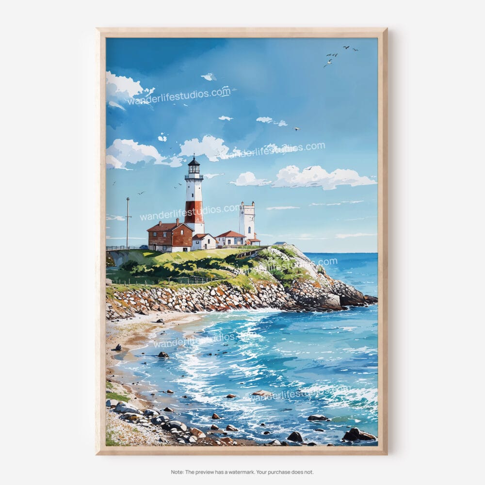 01 - Montauk lighthouse Long Island Watercolor Art - Digital Downloads - Main.jpg