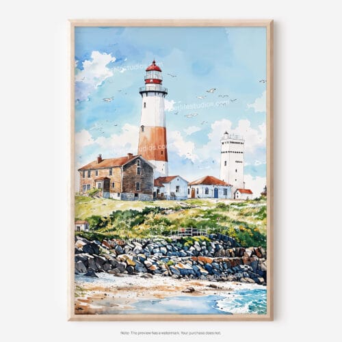01 - Montauk lighthouse Watercolor Art - Digital Downloads - Main.jpg
