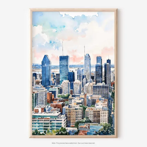 01 - Montreal Skyline Watercolor Art - Digital Downloads - Main.jpg