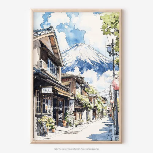 01 - Mount Fuji and Village Watercolor Art - Digital Downloads - Main.jpg