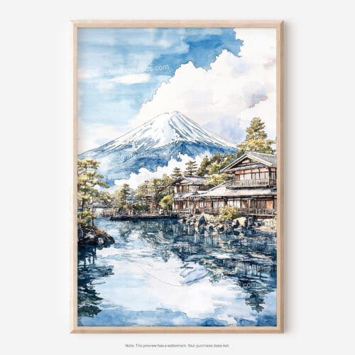 01 - Mount Fuji from Oshino Watercolor Art - Digital Downloads - Main.jpg
