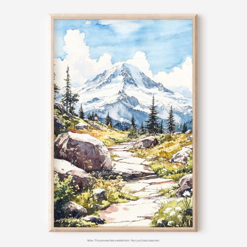 01 - Mount Rainier National Park Watercolor Art - Digital Downloads - Main.jpg