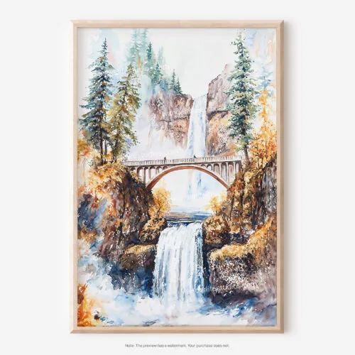 01 - Multnomah Falls Watercolor Art - Digital Downloads - Main.jpg