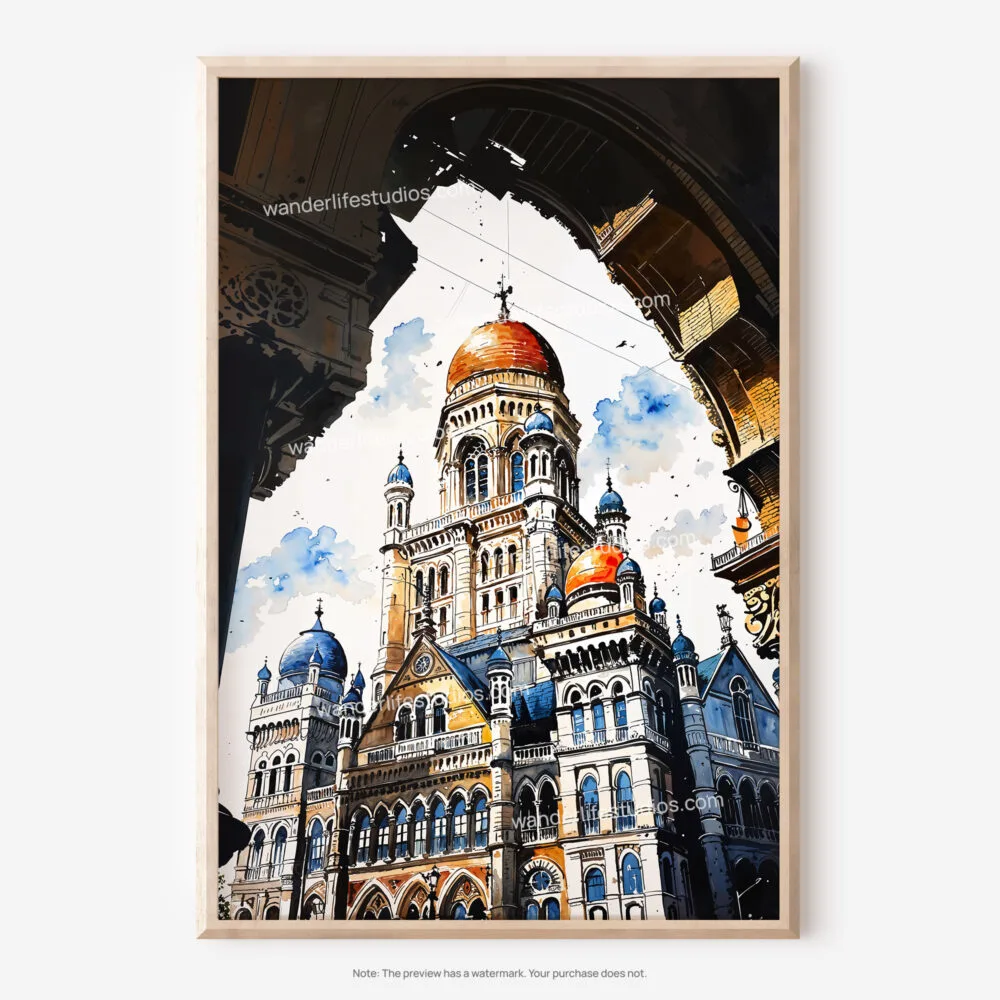 01 - Mumbai BMC Building Watercolor Art - Digital Downloads - Main.jpg