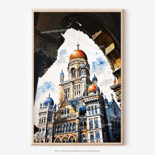 01 - Mumbai BMC Building Watercolor Art - Digital Downloads - Main.jpg