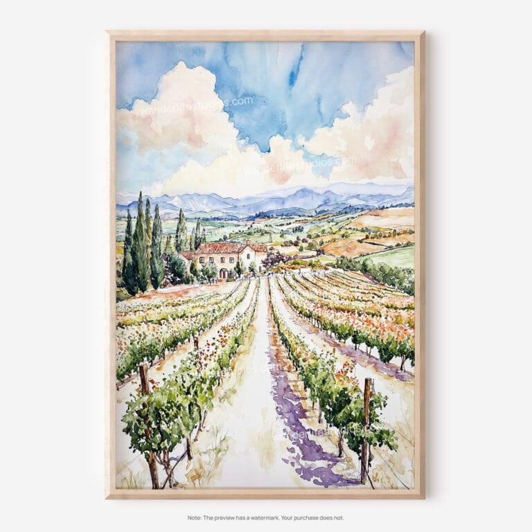01 - Napa Valley Vineyard Watercolor Art - Digital Downloads - Main.jpg