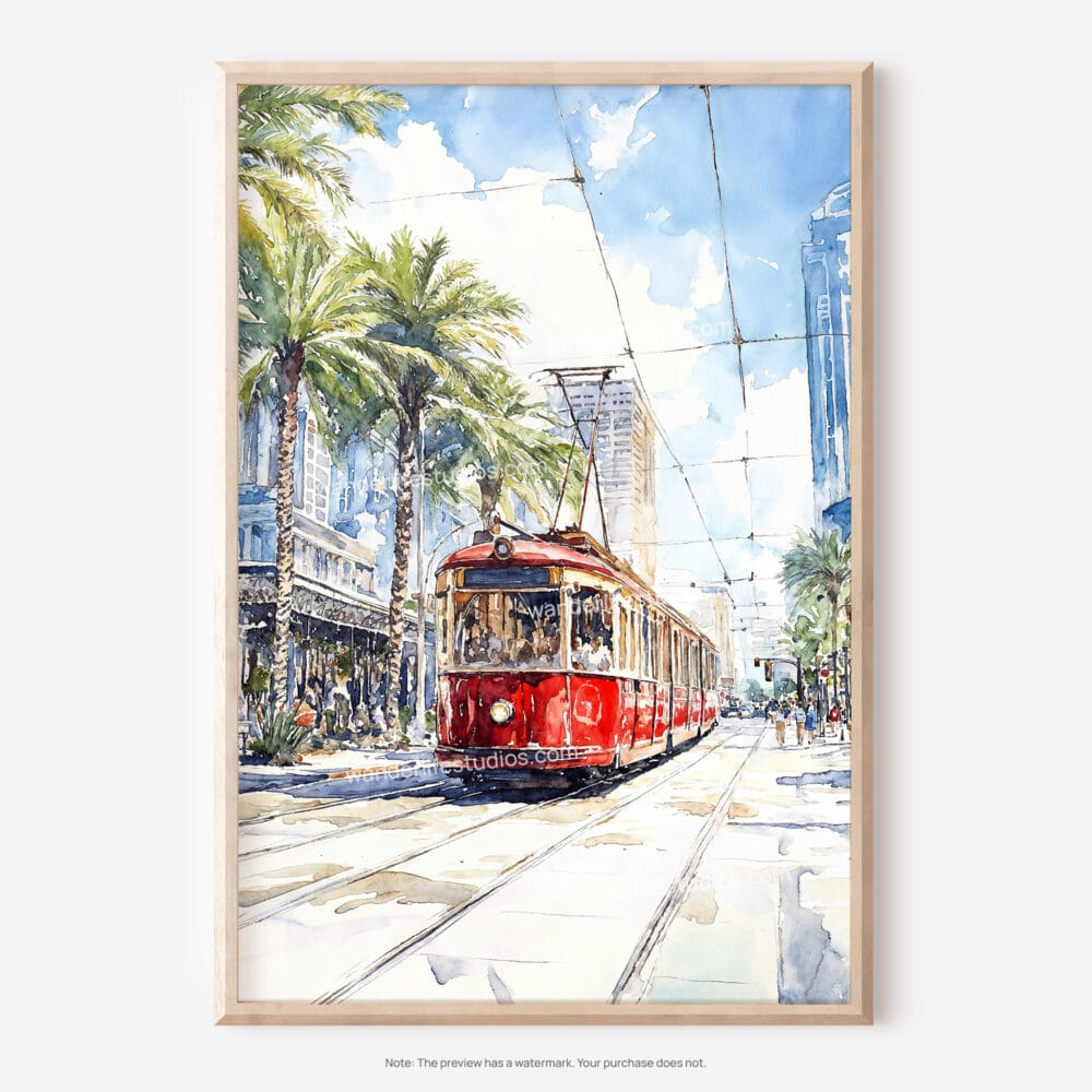 01 - New Orleans Canal Street Watercolor Art - Digital Downloads - Main.jpg