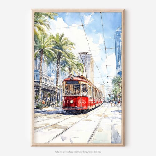 01 - New Orleans Canal Street Watercolor Art - Digital Downloads - Main.jpg