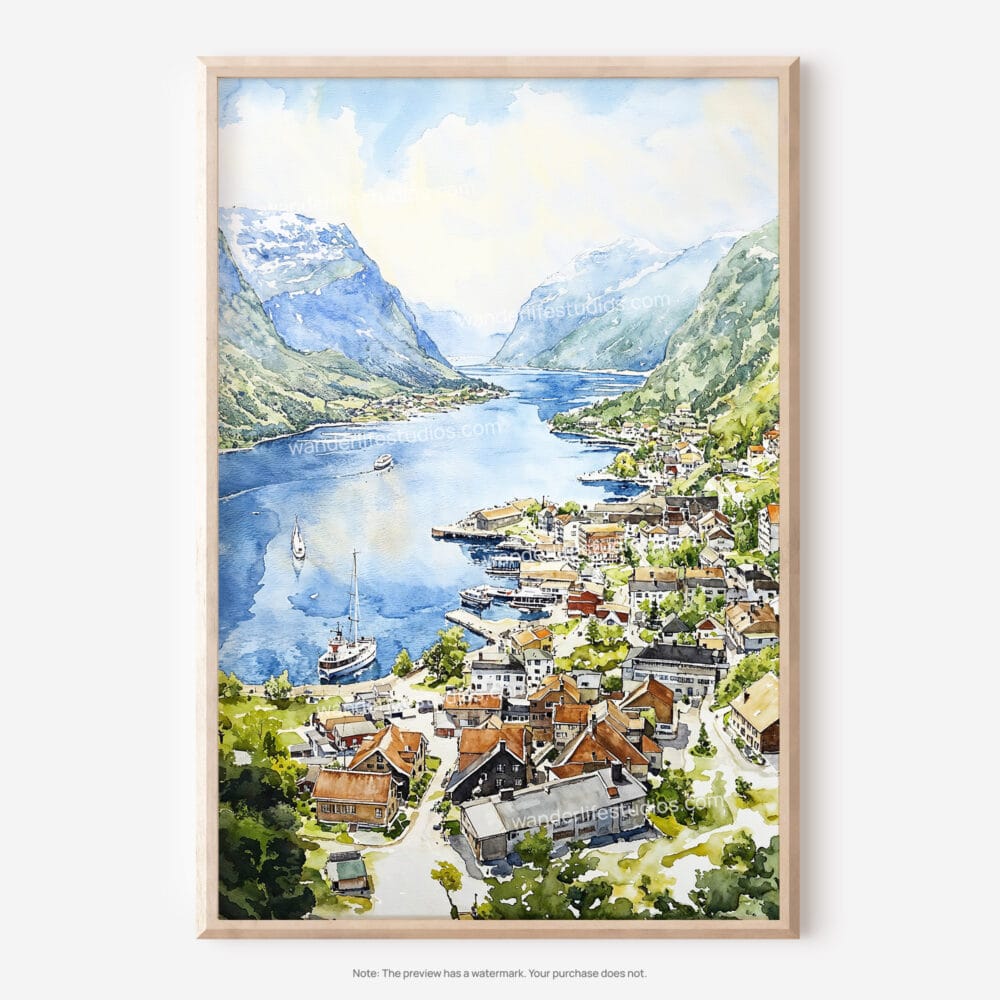 01 - Norwegian Fjords Watercolor Art - Digital Downloads - Main.jpg