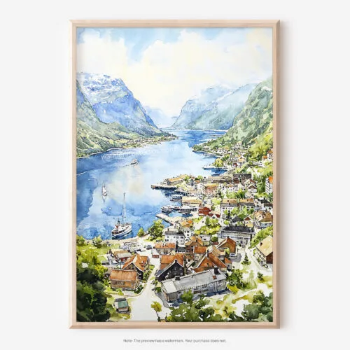 01 - Norwegian Fjords Watercolor Art - Digital Downloads - Main.jpg